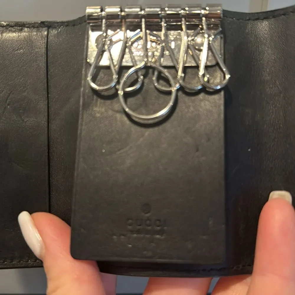 Gucci Brown and Black Key Card Holder with Signature Monogram
